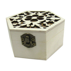 Ξύλινο εξάγωνο αλουστράριστο κουτί σκαλιστό με λουλούδια [20601268]
