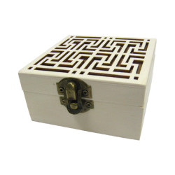Ξύλινο τετράγωνο αλουστράριστο κουτί σκαλιστό με γεωμετρικά σχήματα [20601270]