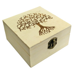 Ξύλινο αλουστράριστο τετράγωνο κουτί με πυρογραφία δέντρο [20601318]