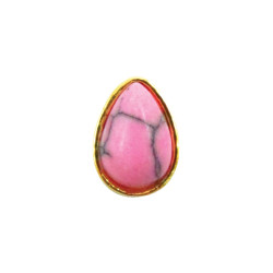 Μεταλλικό διακοσμητικό νυχιών οβάλ με ρόζ πέτρα [40502057-D06]