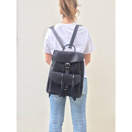 Black Leather Backpack Tassels