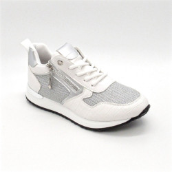 Γυναικεία Παπούτσια - Sneakers Αθλητικό Λευκό Ασημί με Κορδόνια και εξωτερικό φερμουάρ LY349