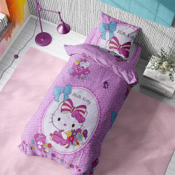 Σεντόνια Παιδικά Hello Kitty 170 (Σετ 3τμχ) Pink DimCol Μονό 160x240cm 100% Βαμβακερή Φανέλα