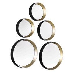 Καθρέπτης Τοίχου Στρογγυλός Lia (Σετ 5Τμχ) 1340180 Black-Gold Mirrors & More Πλαστικό
