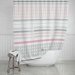 Κουρτίνα Μπάνιου Stripes 02-11338 180x200cm Pink-Multi Estia Φάρδος 200cm Πολυέστερ