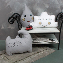 Μαξιλάρια Διακοσμητικά (Με Γέμιση) Παιδικά Cat (Σετ 3τμχ) Grey Sb Home 100% Βαμβάκι