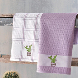 Πετσέτες Κουζίνας Πικέ (Σετ 2τμχ) Cactus Purple Ρυθμός 45x70cm 100% Βαμβάκι