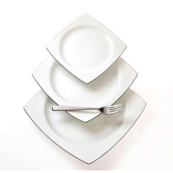 Σερβίτσιο Πιάτα Φαγητού Quadro (Σετ 20Τμχ) 55.001.40 White-Platinum Cryspo Trio 20 τμχ Πορσελάνη
