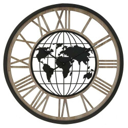 Ρολόι Τοίχου Άτλας 3-20-463-0045 Φ70x5cm Natural-Black Inart Μέταλλο,Ξύλο