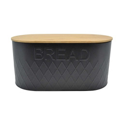 Ψωμιέρα Μεταλλική Με Bamboo Καπάκι Bread 817078 33,5x17,6x15cm Black-Natural Ankor Μέταλλο,Bamboo