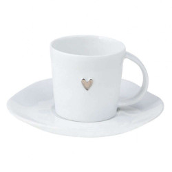 Φλυτζάνι Καφέ Με Πιατάκι Heart LBTRD0014342 6x5cm White-Silver Raeder Πορσελάνη