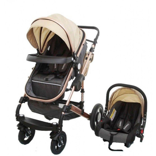 Καροτσάκι Μωρού 3 Σε 1 Με Κάθισμα Αυτοκινήτου Fiko 110x70x95cm Beige-Grey Wisesonle Από Νεογέννητο Αλουμίνιο, Ύφασμα