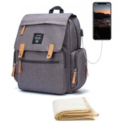 Τσάντα Μωρού Πλάτης B-632 39x35x25 Με Αλλαξιέρα Και USB Grey Lequeen Ύφασμα
