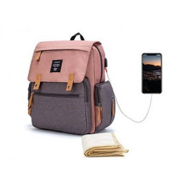 Τσάντα Μωρού Πλάτης B-630 39x35x25 Με Αλλαξιέρα Και USB Pink-Grey Lequeen Ύφασμα