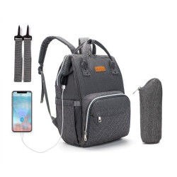 Τσάντα Μωρού Πλάτης B-573 Καπιτονέ Με Ισοθερμική Θήκη Και USB Dark Gre yLequeen Ύφασμα