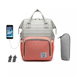 Τσάντα Μωρού Πλάτης B-628 Με Ισοθερμική Θήκη Και USB 42x16x26 Grey-Orange Lequeen Ύφασμα