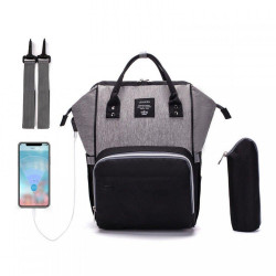 Τσάντα Μωρού Πλάτης B-624 Με Ισοθερμική Θήκη Και USB Black-Grey Lequeen Ύφασμα