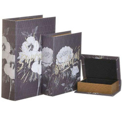Κουτί-Βιβλίο Λουλούδια (Σετ 3Τμχ) 3-70-610-0051 22x30x7,5cm Black-White Inart Ξύλο