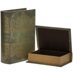 Κουτί-Βιβλίο (Σετ 2Τμχ) 3-70-106-0086 19x7x27cm Green-Gold Inart PU