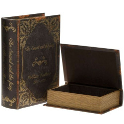 Κουτί-Βιβλίο (Σετ 2Τμχ) 3-70-106-0087 19x7x27cm Brown-Gold Inart PU