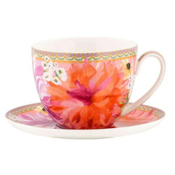 Φλυτζάνι Τσαγιού Με Πιατάκι Teas & C's Dahlia Daze Sky HV0356 400ml Pink-Multi Maxwell Williams Πορσελάνη