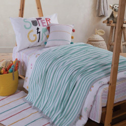 Κουβέρτα Παιδική Happy Stripe Mint Nef-Nef Μονό 160x240cm 100% Βαμβάκι