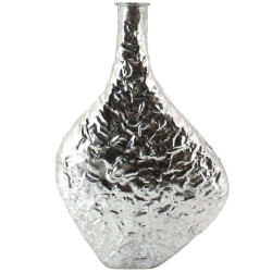 Βάζο Μεταλλικό Μπουκάλι Τσαλακωτό 15-00-22428 30,5x11x49,5cm Silver Marhome Μέταλλο