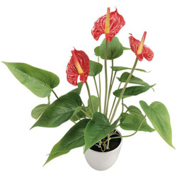 Τεχνητό Φυτό Σε Γλάστρα Ανθούριο 04-00-18753 43cm Green-Red Marhome Συνθετικό Υλικό