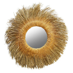 Καθρέπτης Τοίχου Στρογγυλός HM7743 Με Pandan Grass 110x5x110cm Natural-Gold Bamboo