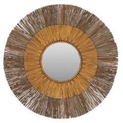 Καθρέπτης Τοίχου Στρογγυλός HM7800 Με Πλαίσιο Mendong Grass Φ70cm Natural-Gold Bamboo
