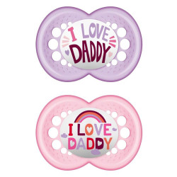 Πιπίλες Ορθοδοντικές Original I Love Daddy 170SG2 (Σετ 2τμχ) 6-16 Μηνών Pink-Lila Mam Σιλικόνη