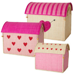 Κουτιά Παιχνιδιών (Σετ 3Τμχ) Καρδιές RICE-BSHOU-3ZHEA Pink-Beige Rice Raffia