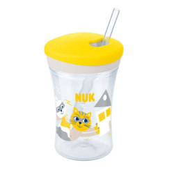 Ποτηράκι Παιδικό Action Cup 10751136 Με Καλαμάκι 230ml 12 Μηνών Yellow Nuk 230ml Πλαστικό