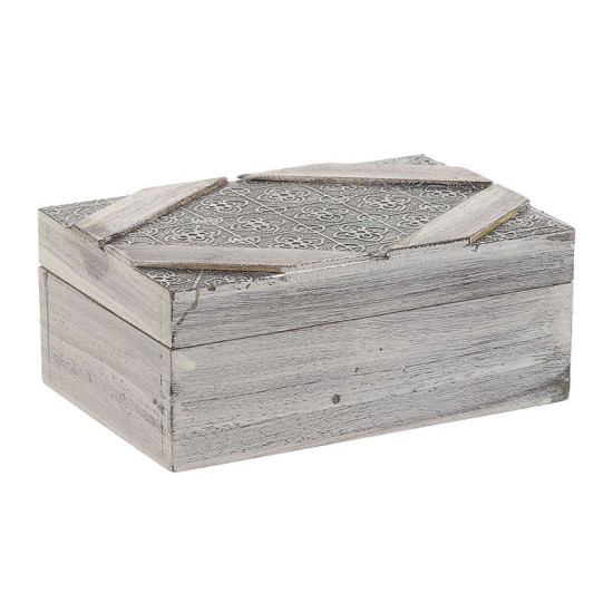 Κουτί Ξύλινο Με Διακόσμηση Αλουμινίου 3-70-831-0002 White-Grey 10Χ15 Inart Ξύλο