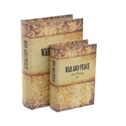 Κουτί - Βιβλίο Σετ 2τμχ War And Peace 3-70-106-0040 19Χ7Χ27 Beice-Ecru Inart Ξύλο,Τεχνόδερμα