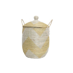 Καλάθι Απλύτων Tortilla Με Καπάκι Και Χερούλια 0510043 (43x50/65cm) White-Yellow Soulworks Seagrass