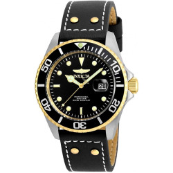 Invicta Pro Diver Black Dial Black Leather Men's Watch 22074