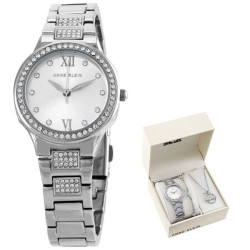 Anne Klein Quartz Crystal Silver Dial Ladies Watch and Bracelet Set AK/3543SVST