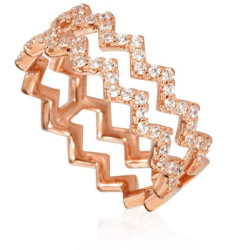 APM Monaco Ladies Sterling Silver Rose-gold Plated Double Up And Down Ring  Brand Size 58