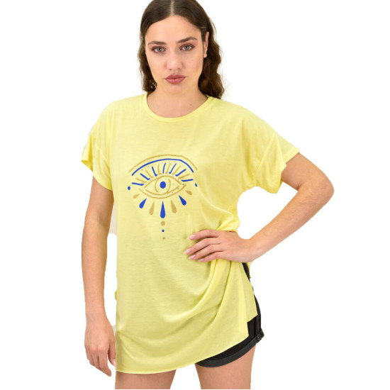 Γυναικείο T-shirt με τύπωμα μάτι και στρας