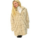 Γυναικείο παλτό γούνα με τετράγωνα δέρματα και κουκούλα