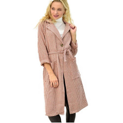 Γυναικείο παλτό καρό με γιακά και ζώνη