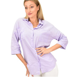 Γυναικείο πουκάμισο  λινό  με τσέπες και γιακά