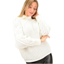 Γυναικέιο πουλόβερ με σχέδιο πλεξούδα στο μανίκι
