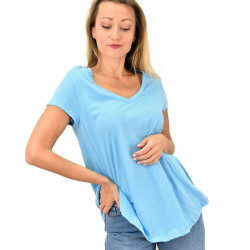 Γυναικεία κοντομάνικη ασύμετρη μπλούζα με V λαιμόκοψη