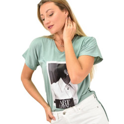 Γυναικεία μπλούζα V λαιμόκοψη με τύπωμα The Art of Living oversized