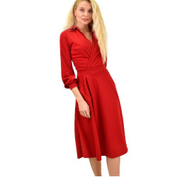 Γυναικείο φόρεμα μονόχρωμο με ζώνη και γιακά