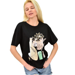Γυναικείο T-shirt με σχέδιο και πέρλες