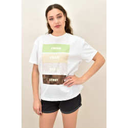 Γυναικείο T-shirt με τύπωμα και στρας 