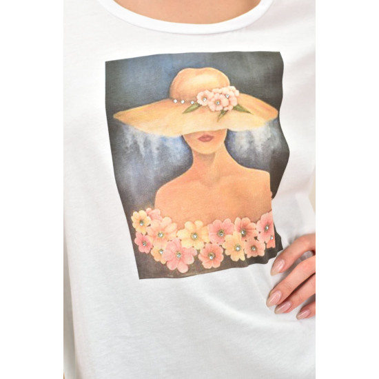 Γυναικείο T-shirt με τύπωμα κοπέλα και στρας